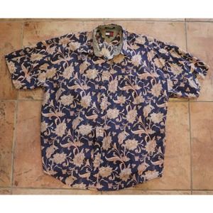 Vintage Tommy Hilfiger Floral Print Gold Short Sleeve Pocket Shirt Size Large